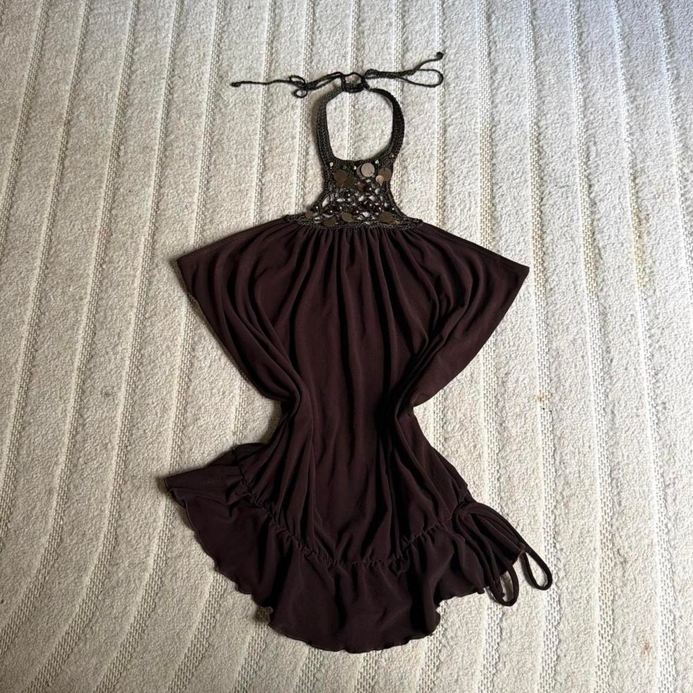 VTG Y2K Studio 1940 Brown halter neck top size L Boho Hippie Indie Earth